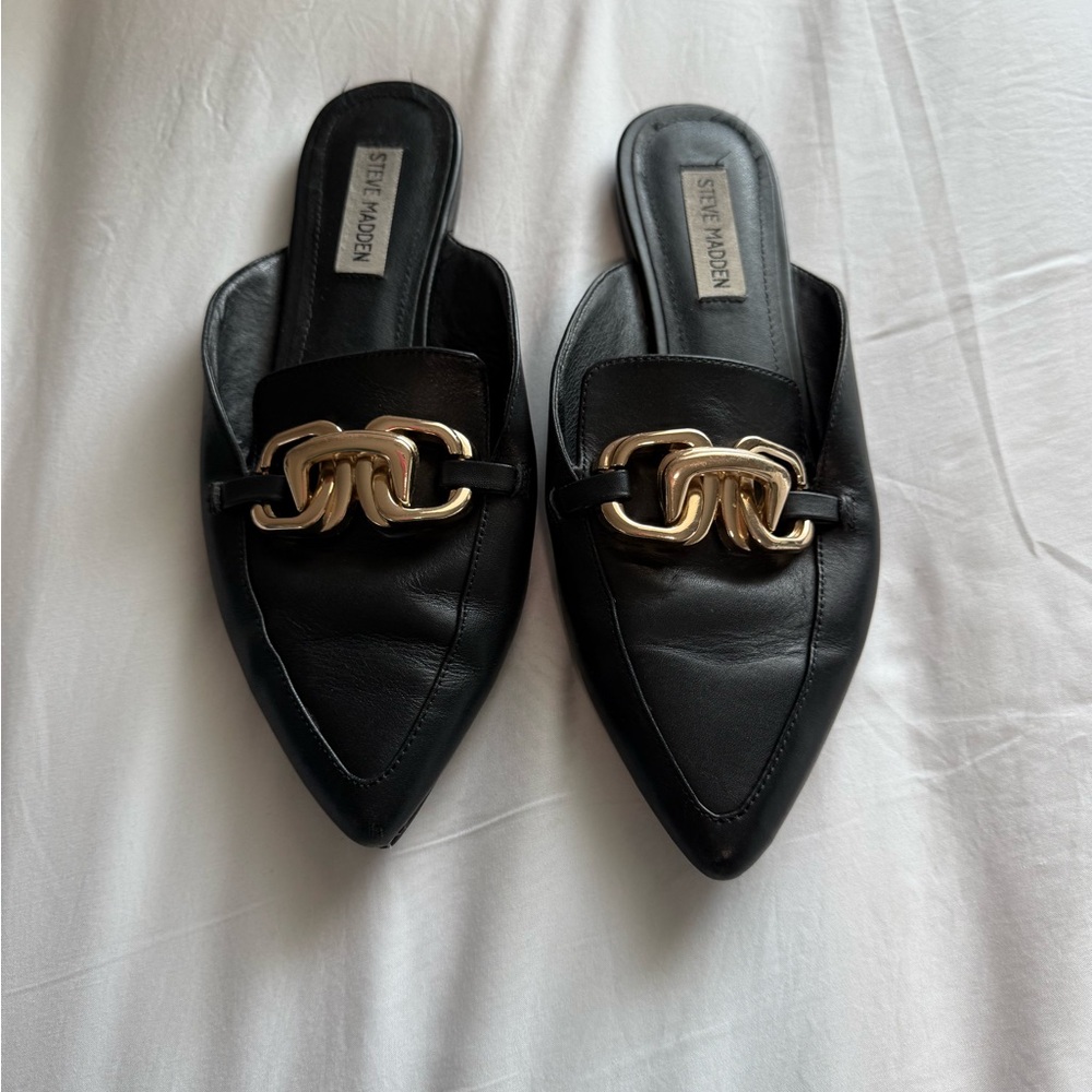 Steve Madden Black Mules with Gold Chain Detail
